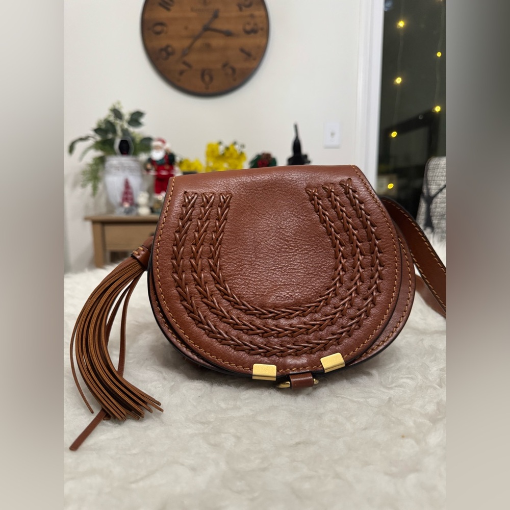Chloe Marcie Tassel Crossbody Bag Whipstitch Leather Small - Picture 11 of 14